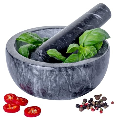 Homiu Mortier et pilon en granit naturel de qualité supérieure, solide et durable, broyeur à épices et herbes - Grand diamètre de 15,5 cm