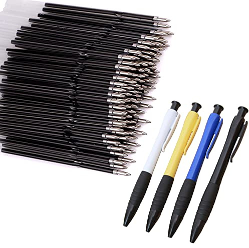 Kugelschreiberminen Blau&Schwarz,100 Stück Kugelschreiber Ersatzminen,Einziehbare Stift Nachfüllungen 0.7mm Strichstärke,Kunststoff Kugelschreiber Minen, 107mm Länge（mit 4 Kugelschreiber）