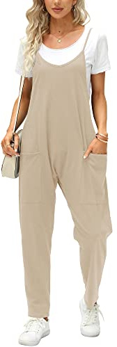 Ebifin Salopette da donna, pantaloni da lavoro, estivi, senza maniche, con grandi tasche.