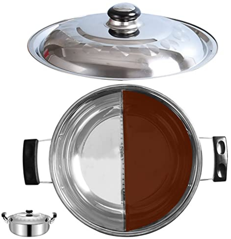Hemoton Stainless Steel Double Boiler Hotpot Divided Pot Insulated Saucepan for Family Gatherings
