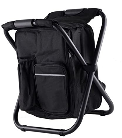 Rengu Rucksack-Kühler-Stuhl mit Großer Kapazität Zum Angeln, Rucksack-Hocker, Leicht, Zusammenklappbar, Strand-Picknick-Wanderstuhl (Schwarz)