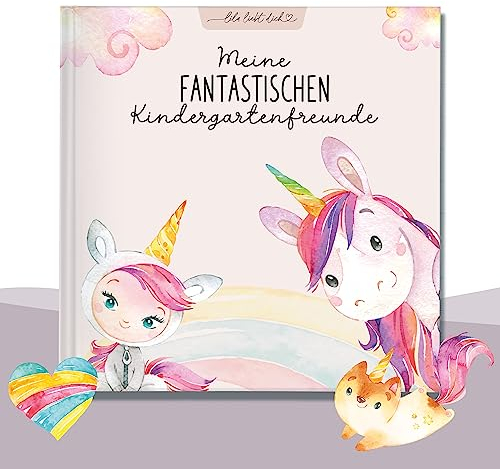 lila liebt dich® Freundebuch Kindergarten Einhorn I Kindergarten Freundebuch - Kindgerecht mit Kreativseite, Geburtstagsliste & mehr I Liebevoll gestaltetes Kindergartenfreundebuch Mädchen