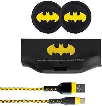 FRTEC Laden und Spielen für Controller Batman Edition, kompatibel mit Xbox Series X/S + Logo-Grips, Akku 1000 mAh + USB-C 3 m, DC-Farben, offizielle Lizenz