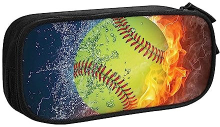 LAMAME Niedliches Halloween-Muster bedrucktes doppellagiges Schreibwaren-Federmäppchen mit Reißverschluss, Aufbewahrungstasche mit großem Fassungsvermögen, Softball, Einheitsgröße, Münzbeutel