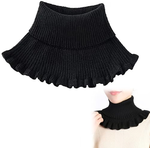 Krageneinsatz Damen,Fake Kragen Schal Gestrickt,Schal Damen,Fake Kragen - Schal,Mädchen Gestrickter Rollkragen Falscher Kragen Abnehmbarer,Falsch Kragen Schal Warm Winter Radfahren (Schwarz)