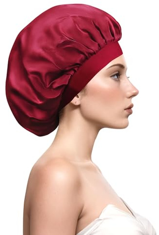 Desmend 19 Momme Seidenhaube zum Schlafen Schlafhaube Seide Schützt das Haar, Geeignet für Kurzes und Lockiges Haar 32×25cm Größe M (1 Stück Rot)