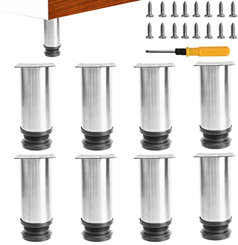 Toolzia 8Pcs Furniture Legs, 4.72/12cm Adjustable Furniture Support Feet,Adjustable Height Replacement Support Feet Legs for Sofa Table Chair Desk Kitchen Cupboard Cabinets Legs Feet (Silver)