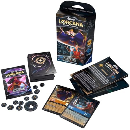 Ravensburger-Disney Lorcana TCG El Ascenso de Floodborn-Juego de Cartas Coleccionables -JCC-Deck de Inicio Amber & Zafiro a Partir de 8 años-Versión en español