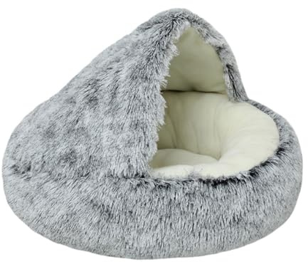 LINGXIYA Hunde-Beruhigungsbett, Rund Hundekissen, Plüsch Kunstfell Nest, Flauschiges Hundebett, Haustierbett mit Rutschfester Unterseite, Haustierbett für Katzen und Kleine Hunde