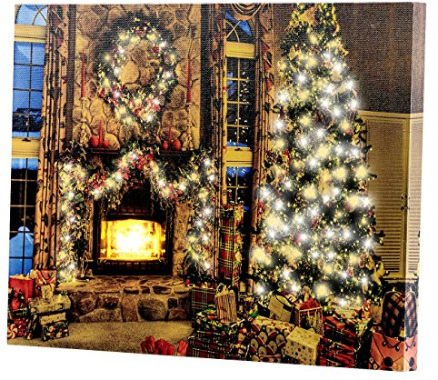 infactory LED Leinwand Weihnachten: Wandbild Weihnachtliches Kaminzimmer, Versandrückläufer (LED-Wandbilder Weihnachten, Winter und Weihnachtsbild, Weihnachtsbeleuchtung)