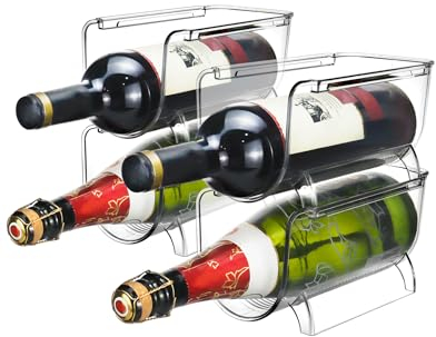 QWORK® Stapelbarer Flaschenhalter für 4 Flaschen, Flaschenregal Transparenter, Universal für Küche, Kühlschrank & Keller
