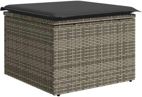 vidaXL Gartenhocker mit Kissen Grau 55x55x37 cm Poly Rattan