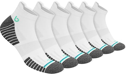 BAMBOS Sneaker strumpor ultramjuka bambu män kvinnor korta sportstrumpor löpstrumpor, 3/6 par, Vit/grå 6P, 43-46 EU