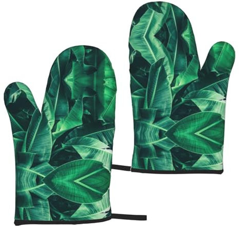 DJnni Tropical Banana Leaf Silicone Insulated Oven Mitts (One Pair),Oven Glove High Heat Resistant,for Cooking Barbecue
