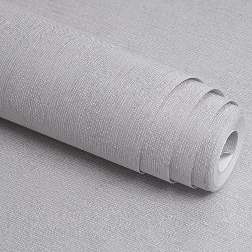 Trafagala Plain Grey Free Match Wallpaper Faux Fabric Linen Texture for Teen and Adult Rooms, Bedrooms, Hallway, Living Room and Lounge