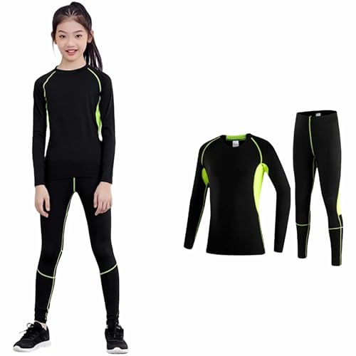 Kids Compression Sets Sport Base Layer Boys Thermal Underwear Suits Fitness Clothing Green 6-7Years