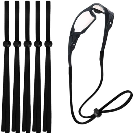 Dekono 5 Stück Sport Brillenband, Anti-Rutsch Glasschnur Unisex Brillenhalter Einstellbar Sport Brillenband mit Schnalle Rutschfest Brillenschnur für Sport und Outdoor-Aktivitäten (Schwarz)