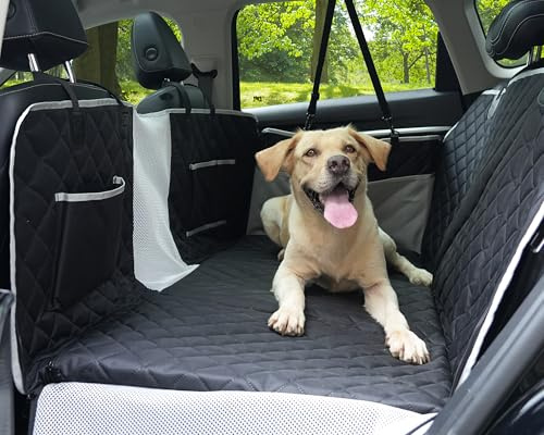 DAISTERN Hundedecke Auto Rückbank mit Harter Unterseite, Hundematte Auto mit 8-lagiges Verbessertes Material Multifunktionales Stauraum-Design Wasserdicht Kratzfest rutschfest, Einfach zu Reinigen