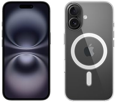 Apple iPhone 16 (128 GB) - Negro + Funda Transparente con MagSafe