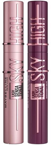 Maybelline New York Lash Sensational Sky High Mascara, Volumising & Lengthening Mascara, Washable Flake-Free Formula: Black + Burgundy Haze (Duo Bundle)