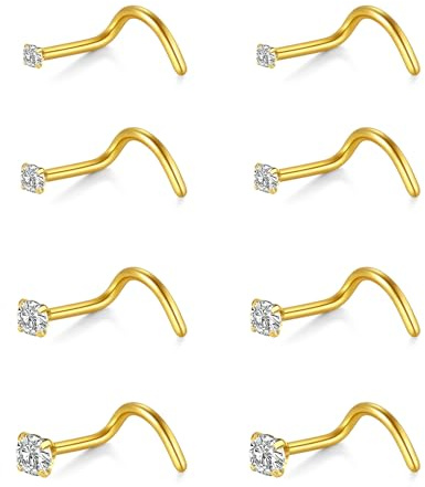 AceFun Piercing Nez en Acier Inoxydable 8 Pièces 20G/22G Connecteur L avec Diamant Vis Tire-Bouchon