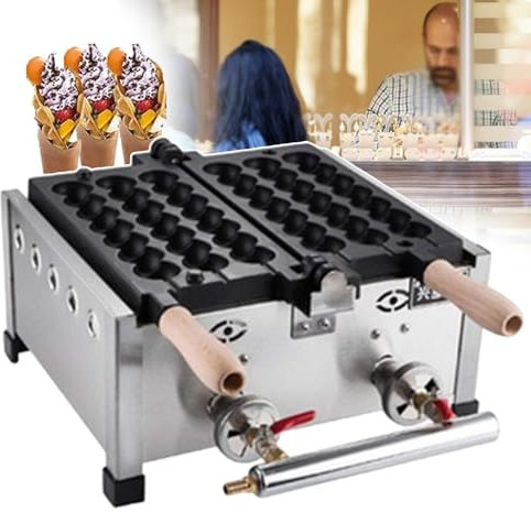 Máquina comercial para hacer gofres con burbujas - 12 piezas de planchas para gofres y máquina para hacer bolas de gofre - Plancha giratoria antiadherente para hornear gofres para restaurantes, tienda