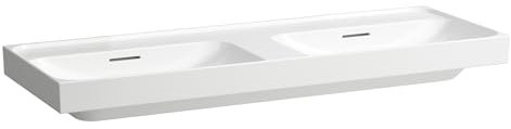 LAUFEN Meda Doppelwaschtisch, unterbaufähig, 1300x460mm, ohne Hahnloch, mit Überlauf, H8141127571091, Farbe: weiß matt