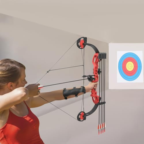 Compound Bow and Arrow Set for Teenagers, 16-29Lbs, For right-hand bow drawing Archery Bow Kit For Archery Target Practice With 12 Arrows And Target Paper And Arrow Rest And Arm Guard..., Red