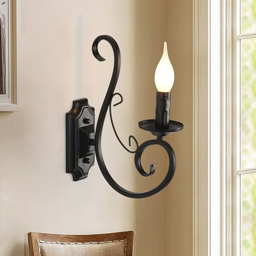 Ganeed Aplique Pared Retro Hierro Negro 1 Luz E14 (lote de 2) | Aplique Pared Antiguo Forjado para Salón Escalera Recibidor, Diseño Retro 1 Luz, Lote 2 Unidades
