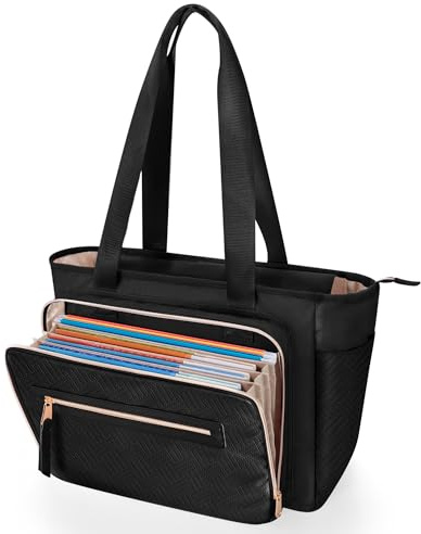Prokva Bolso de Mano Profesora, Bolso para Portátil de 15.6 Pulgadas con Organizador de Archivos tipo Acordeón, Bolso Utilitario para Profesora, Diseñadora, Oficina, Universidad, Viajes, Negro