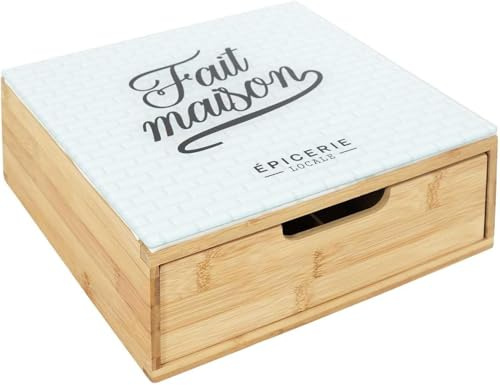 Porte Capsules Tiroir en Bois et Verre, Rangement Organisé pour Café et Thé, Design Moderne, Facile à Entretenir, Dimensions 30x10x30 cm, Couleur Marron et