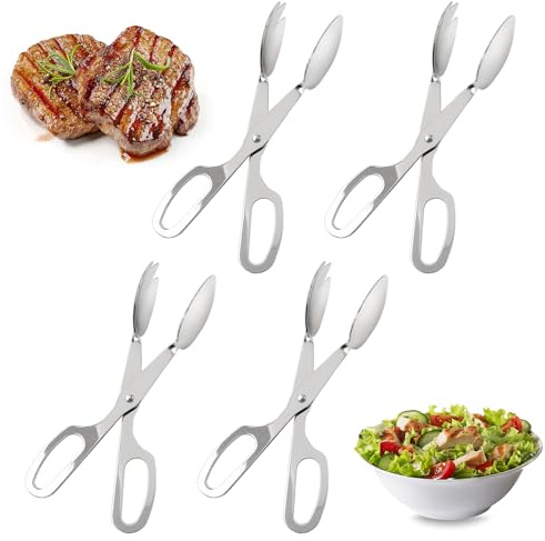 4 PACK Buffet Tongs,Stainless Steel Salad Tongs,Serving Tongs for Home，Kitchen,Cake,Bread,Catering,Party,Barbecue,Seafood,Frying