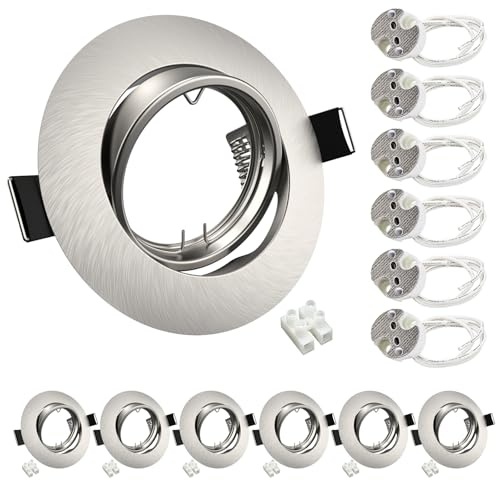 Wondlumi 6er LED Einbaustrahler 12V Rahmen GU5,3 Gebürstet 68mm Schwenkbar | Einbaurahmen GU5,3 Niedervolt Rund Edelstahl Gebürstet Wohnzimmer Schlafzimmer Küche Flur inkl.Fassung für GU5,3 Brine