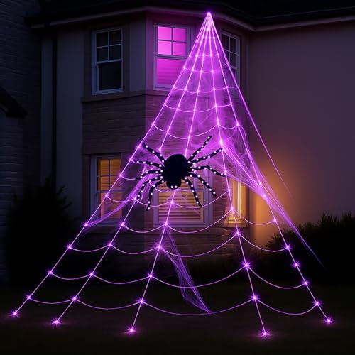 Marco Paul 23ft Giant Light up Spider Web Halloween Decoration - Extra Large Pre-lit Spider Halloween Decorations Outdoor With 396 LEDs - Remote control, 12 Modes - 7m Giant Spiders Web Outdoor Decor