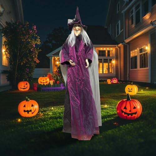 Halloween Deko Outdoor, Gruselige Hexe, 210cm Animierte Hängende Sprechende Halloween-Hexe Mit Leuchtenden Augen, Gruselige Requisiten, Witches Requisiten Für Deko Outdoor Für Garten, Hof, Rasen