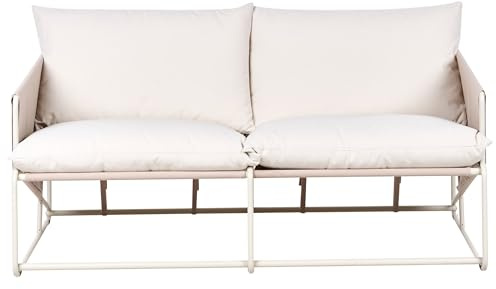 Beliani Gartensofa Metall Hellbeige Dicke Sitzkissen niedrig breit mit Armlehnen Ponte