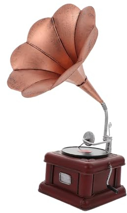 GLEAVI Retro Phonograph Model Desktop Ornament Vintage Style Copper Small Vintage Phonograph Decor Home Decoration Art Craft