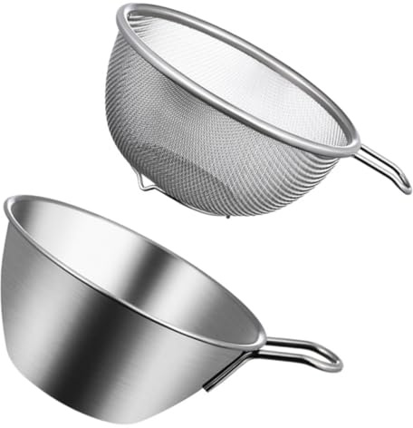 FELTECHELECTR Scolapasta in Acciaio con Manico Ciotola Lavaggio Riso e Verdure Colino Rete Fine per Cucina Resistente e Facile da Pulire