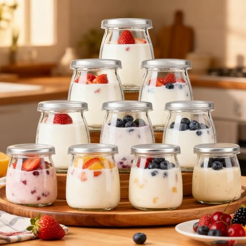 WZCFFF 10PCS 200 ml Transparente Joghurt-Gläser mit Deckeln, Mehrzweck-Dessertgläser für Marmelade, Honig, Desserts, Kerzen, wiederverwendbare Marmelade-Gläser,dessertgläser mit deckel