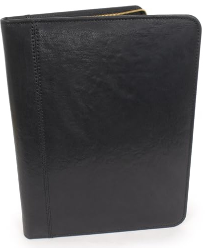 Bucklestone - Men's Leather A4 Zip Conference Folder - Portfolio Document Holder with Notepad - Business Card, Pen & Tablet Pockets - London - Black