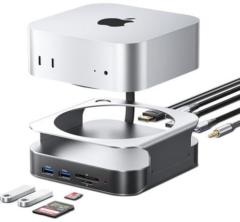 VENTION Mac Mini M4 /M4 Pro Docking Station, Hub USB-C 10 en 1 con Carcasa SSD M.2 NVMe (SSD no incluida), DisplayPort 4K@240Hz/144Hz, USB-A & USB-C 10 Gbps, Lector SD/TF y Puertos de Audio