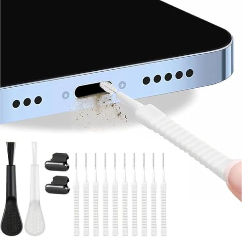 Brilovent Portable Phone Cleaner, Cell Phone Cleaning Kit for USB-C Ports, Lightning Ports and Speakers, 12 Anti-Dust Brushes and Foam Tips for Connectors and Sockets