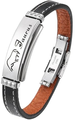 HUIANGLIYG Lederarmband Mit 12 Sternzeichen, Punk-Stil, Armband Mit Verschluss, Geburtstagsgeschenk Für Männer Und Frauen