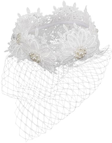 HEATSHAKING Elegantes Braut stirnband mit Großem Besticktem Spitzenblumen schleier Vintage Fascinator Hut mit Großmaschigem Gesichtsschleier Haarschmuck für Damen Hochzeit Tea Party Festliche