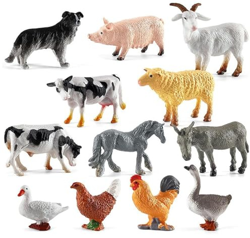 WEIKANG 12 Pcs Farm Animal Toys,Mini Plastic Farm Animals Figures,Realistic Farmyard Animal Figurines,Educational Farm Figures Toy Set,for Tollders Kids,Cake Toppers & Educational Playset
