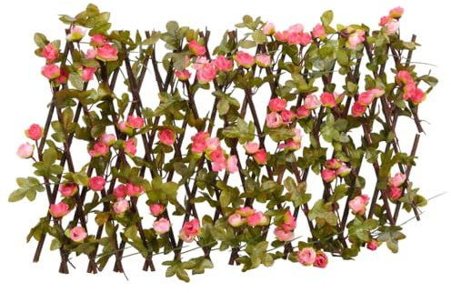 enrejado con hiedra artificial, rosa oscuro ampliable, 180 x 20 cm, marco de madera, hojas de PVC, protección visual de jardín, fácil cuidado, decoración