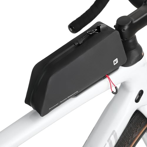 Rhinowalk cykeltopprörsväska cykelramväska 1 L helt vattentät och stabil snabbfrigörande cykelramväska cykelväska professionella cykeltillbehör för mountainbike och landsvägscykel – svart