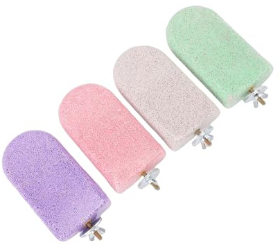 Greensen 4ST Pumicesten för Fågelnäbb, Mångsidig Pimpsten Sittpinne med Metalvingmutter för små och Medelstora Fåglar, Lila Rosa blågrå grå (L)