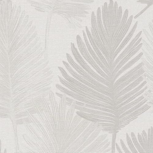 Profhome Papier peint motif floral 786733-GU Papier peint intissé (TNT) gris blanc-papyrus argent gris-soie 0,53 m x 10,05 m / 5,33 m2