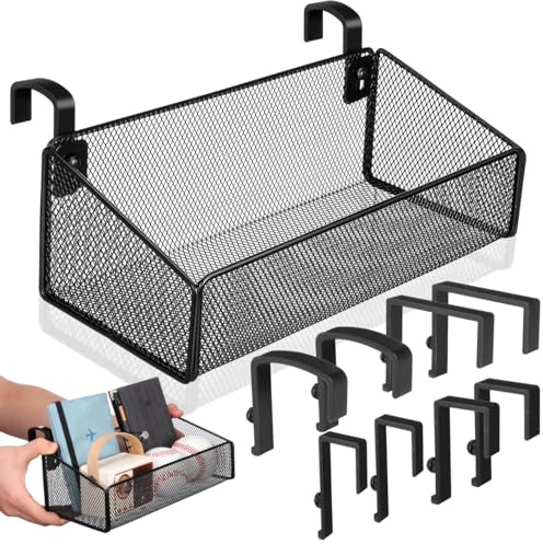 HOMOBABE Hängekorb Bett Metall Organizer zum Einhängen Schwarzer Nachttisch Organizer mit Handyhalterung für Studentenwohnheim und Schlafzimmer Einfache Montage
